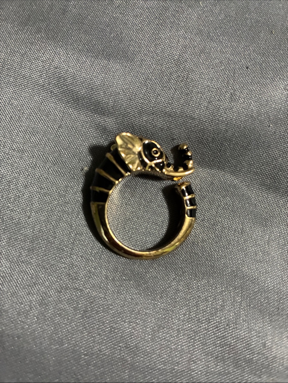 Gold and Black Elephant Wrap Ring for Women size 8